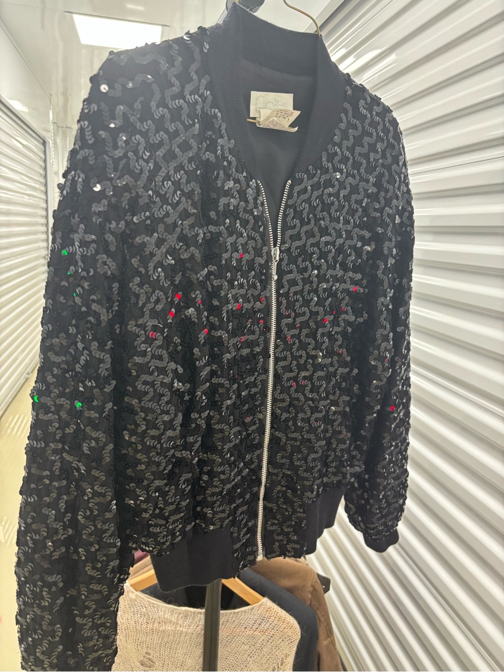 Black Sequin Bomber Jacket